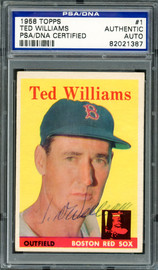 Ted Williams Autographed 1958 Topps Card #1 Boston Red Sox PSA/DNA #82021387