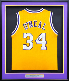 Los Angeles Lakers Shaquille O'Neal Autographed Framed Yellow Jersey Beckett BAS Stock #223786