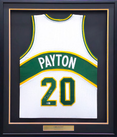 Seattle Supersonics Gary Payton Autographed Framed White Jersey Beckett BAS QR Stock #223787