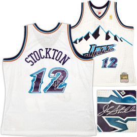 Utah Jazz John Stockton Autographed White Authentic Mitchell & Ness 1996-97 Hardwood Classic Swingman Jersey Size XXL Beckett BAS Witness Stock #224353