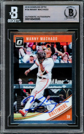 Manny Machado Autographed 2018 Donruss Optic Card #154 Baltimore Orioles Beckett BAS #16545595