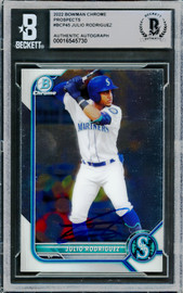 Julio Rodriguez Autographed 2022 Bowman Chrome Card #BCP45 Seattle Mariners Beckett BAS #16545730