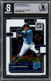 Julio Rodriguez Autographed 2022 Donruss Optic Rookie Card #97 Seattle Mariners Beckett BAS #16545769