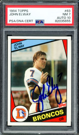 John Elway Autographed 1984 Topps Rookie Card #63 Denver Broncos PSA 7 Auto Grade Gem Mint 10 PSA/DNA #82035655
