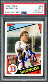 John Elway Autographed 1984 Topps Rookie Card #63 Denver Broncos PSA 7 Auto Grade Gem Mint 10 PSA/DNA #82035647
