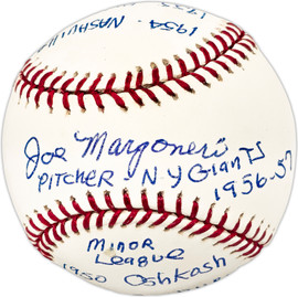 Joe Margoneri Autographed Official MLB Baseball New York Giants "Pitcher NY Giants 1956-57" Statball Beckett BAS QR #BL93650