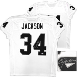 Oakland Raiders Bo Jackson Autographed White Pro Cut Jersey Beckett BAS Witness Stock #226322