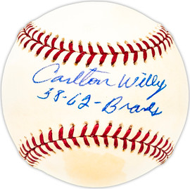 Carlton Willey Autographed Official MLB Baseball Milwaukee Braves "58-62 Braves" Beckett BAS QR #BM25536