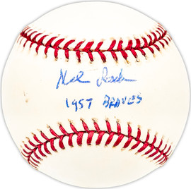 Mel Roach Autographed Official MLB Baseball Milwaukee Braves "1957 Braves" Beckett BAS QR #BM25107