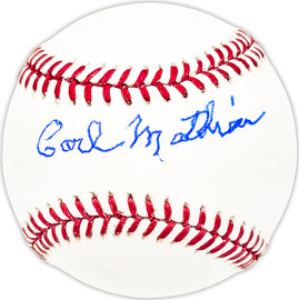Carl Mathias Autographed Official MLB Baseball Cleveland Indians Beckett BAS QR #BM25019