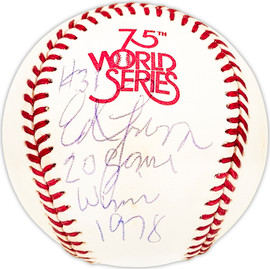 Ed Figueroa Autographed Official 1978 World Series Logo MLB Baseball New York Yankees "#31 20 Game Winner 1978" Beckett BAS QR #BM25616