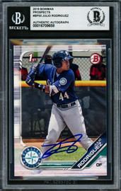 Julio Rodriguez Autographed 2019 1st Bowman Prospects Rookie Card #BP33 Seattle Mariners Beckett BAS Stock #227333