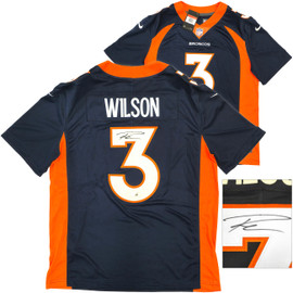 Denver Broncos Russell Wilson Autographed Blue Nike Limited Jersey Size L Fanatics Holo Stock #227956