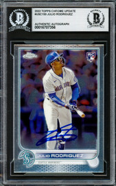 Julio Rodriguez Autographed 2022 Topps Chrome Update Rookie Card #USC150 Seattle Mariners Beckett BAS Stock #228022