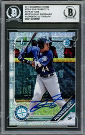 Julio Rodriguez Autographed 2019 1st Bowman Chrome Mega Refractor Rookie Card #BCP33 Seattle Mariners Beckett BAS #16705901