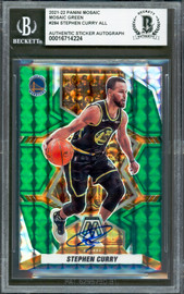 Stephen Curry Autographed 2021-22 Panini Mosaic Green Prizm Card #284 Golden State Warriors Beckett BAS #16714224