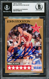 John Stockton Autographed 1990-91 Hoops Card #25 Utah Jazz Beckett BAS #16705014