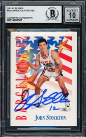 John Stockton Autographed 1991-92 Skybox Card #539 USA Dream Team Auto Grade Gem Mint 10 Beckett BAS #16703507