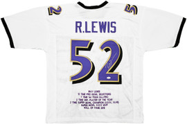 Baltimore Ravens Ray Lewis Autographed White Football Jersey With Stats JSA Stock #228091