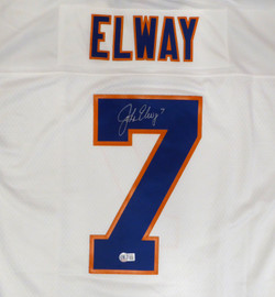 Denver Broncos John Elway Autographed White Authentic Mitchell & Ness Jersey Size 44 Beckett BAS QR #W150685