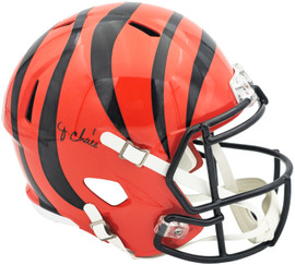 Ja'Marr Chase Autographed Cincinnati Bengals Orange Full Size Speed Replica Helmet Beckett BAS Witness Stock #228826