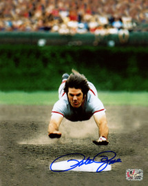 Pete Rose Autographed 8x10 Photo Cincinnati Reds Headfirst Dive PR Holo Stock #229031