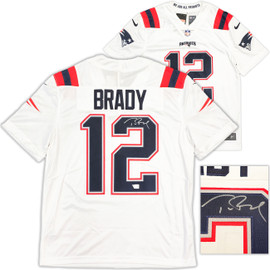 New England Patriots Tom Brady Autographed White Nike On Field Jersey Size L Fanatics Holo Stock #229517