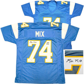 San Diego Chargers Ron Mix Autographed Blue Jersey "HOF 1979" Beckett BAS Witness Stock #230001