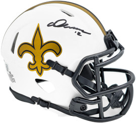 Chris Olave Autographed New Orleans Saints Lunar Eclipse White Speed Mini Helmet Beckett BAS Witness Stock #230112