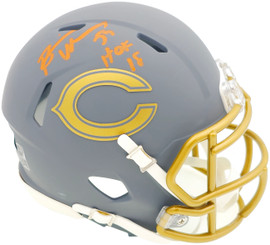 Brian Urlacher Autographed Chicago Bears Slate Gray Speed Mini Helmet "HOF 18" Beckett BAS Witness Stock #230080