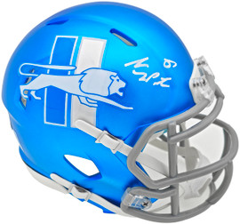 Sam LaPorta Autographed Detroit Lions Flat Matte Blue 2023 Alternate Speed Mini Helmet Beckett BAS Witness Stock #230027