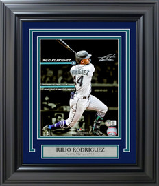 Julio Rodriguez Autographed Framed 8x10 Photo Seattle Mariners 1st Career MLB Hit Beckett BAS QR Stock #230198