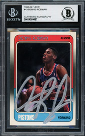 Dennis Rodman Autographed 1988 Fleer Rookie Card #43 Detroit Pistons Beckett BAS #14059467