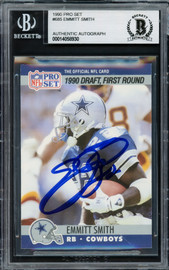 Emmitt Smith Autographed 1990 Pro Set Rookie Card #685 Dallas Cowboys Beckett BAS #14058930