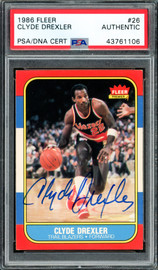 Clyde Drexler Autographed 1986 Fleer Rookie Card #26 Portland Trail Blazers PSA/DNA #43761106