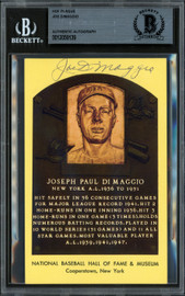 Joe DiMaggio Autographed Hall of Fame HOF Plaque Postcard New York Yankees Beckett BAS #12059139