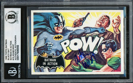 Adam West Autographed 2001 Topps American Pie Buyback Card (1966 Topps Batman #15) Beckett BAS #17606556 Adam West Autographed 2001 Topps American Pie Buyback Card (1966 Topps Batman #15) Beckett BAS #17606556
