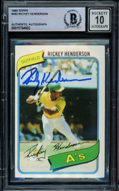 Rickey Henderson Autographed 1980 Topps Rookie Card #482 Oakland A's Auto Grade Gem Mint 10 Beckett BAS #15784982