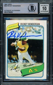 Rickey Henderson Autographed 1980 Topps Rookie Card #482 Oakland A's Auto Grade Gem Mint 10 Beckett BAS #15785038