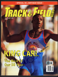 Carl Lewis Autographed Track & Field News Program Beckett BAS QR #BR84859
