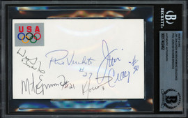 1980 Team USA Hockey Miracle on Ice Autographed 3x5 Index Card With 5 Signatures Including Herb Brooks Beckett BAS #17402462