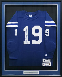 Baltimore Colts Johnny Unitas Autographed Framed Blue Jersey JSA #YY59460