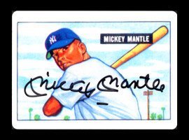 Mickey Mantle Autographed 1951 Bowman Porcelain Rookie Card New York Yankees Auto Grade Near Mint/Mint 8 PSA/DNA #AR06113