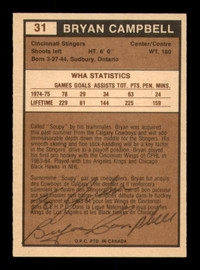 Bryan Campbell Autographed 1975-76 O-Pee-Chee WHA Card #31 Cincinnati Stingers "To John" (Signed on Back) SKU #251771