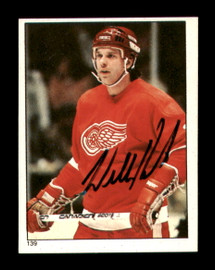 Willie Huber Autographed 1983-84 Topps Stickers Card #139 Detroit Red Wings SKU #251506