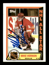 Mike Vernon Autographed 1989-90 Topps Stickers Card #12 Calgary Flames SKU #251589