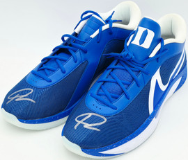 Giannis Antetokounmpo Autographed 2024 Player Exclusive (PE) Promo DUKE BLUE DEVILS Game Royal & White Nike Zoom Freak 6 NCAA P Shoes Size 17 (No Box) Beckett BAS Witness #3W396472 & #3W396473