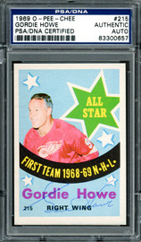 Gordie Howe Autographed 1969-70 O-Pee-Chee Card #215 Detroit Red Wings PSA/DNA #83300657