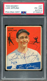 Luke Appling Autographed 1934 Goudey Rookie Card #27 Chicago White Sox PSA 1 Auto Grade Mint 9 PSA/DNA #27158527