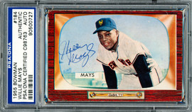 Willie Mays Autographed 1955 Bowman Card #184 New York Giants Vintage Signature PSA/DNA #90500727 Willie Mays Autographed 1955 Bowman Card #184 New York Giants Vintage Signature PSA/DNA #90500727